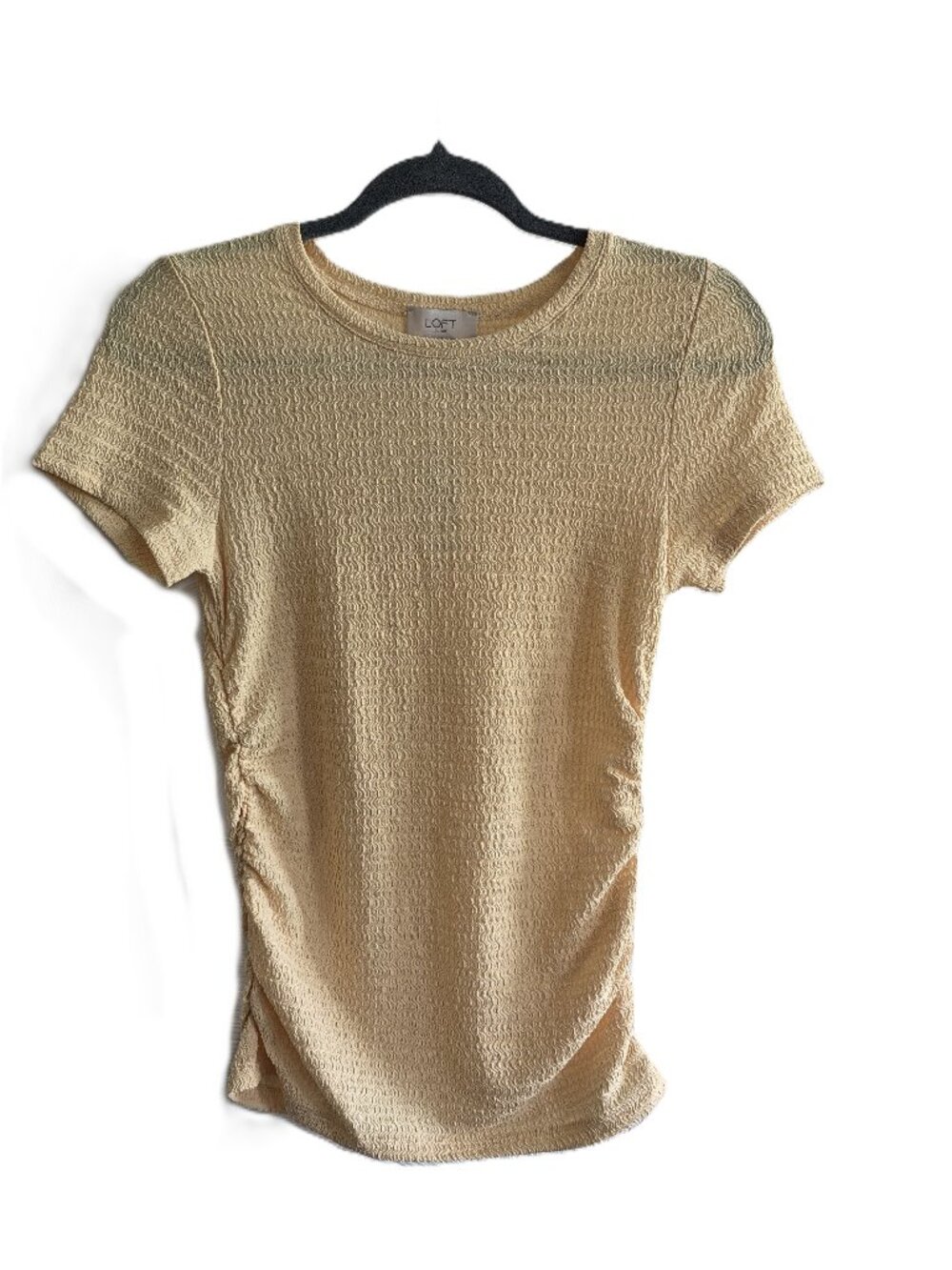 NWT Loft Outlet Textured Yellow Short Sleeve Top XS Ruched Sides